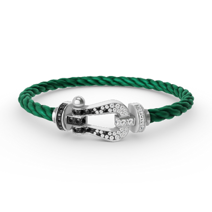 [⭐Shinejoy]FORCE LARGE HORSESHOE BLACK WHITE DIAMOND BRACELET SILVER
