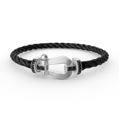[⭐Shinejoy]FORCE LARGE HORSESHOE BLACK DIAMOND BRACELET SILVER