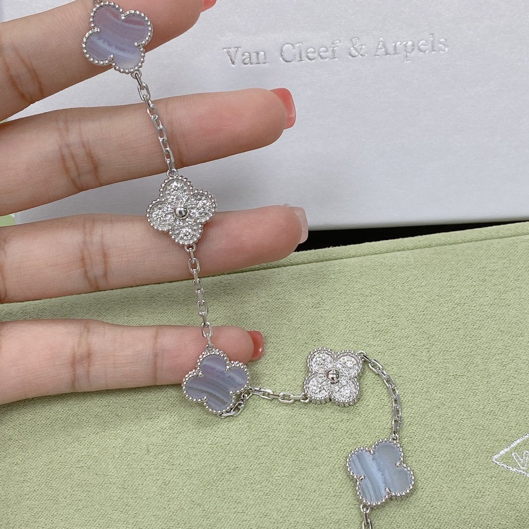 [⭐Shinejoy] CLOVER 5 MOTIF PURPLE CHALCEDONY BRACELET COLLECTION