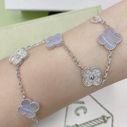 [⭐Shinejoy] CLOVER 5 MOTIF PURPLE CHALCEDONY BRACELET COLLECTION