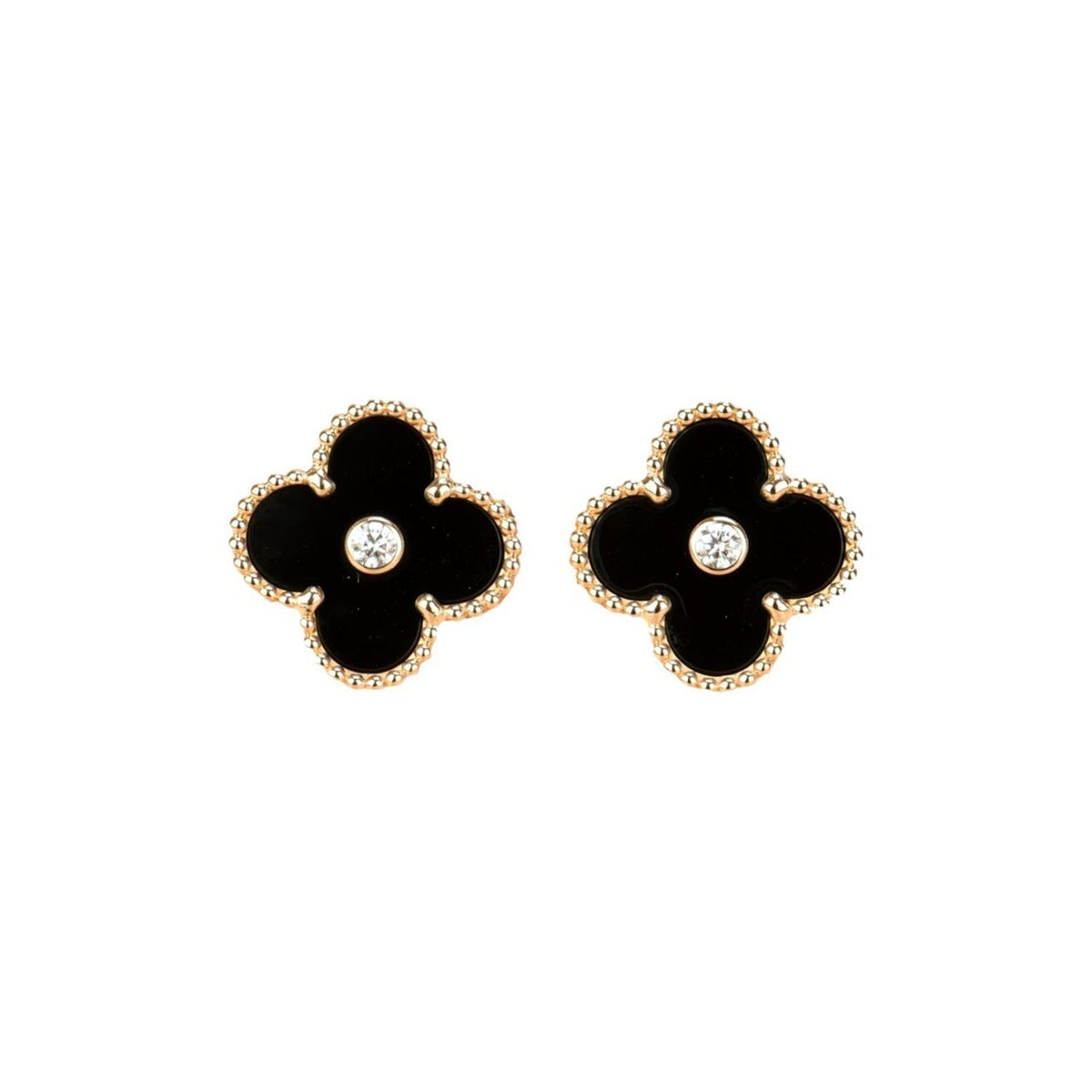 [⭐Shinejoy]CLOVER MEDIUM 1 MOTIFS ONYX DIAMOND EARRINGS