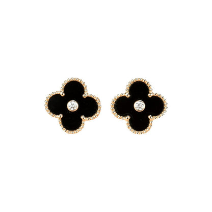[⭐Shinejoy]CLOVER MEDIUM 1 MOTIFS ONYX DIAMOND EARRINGS