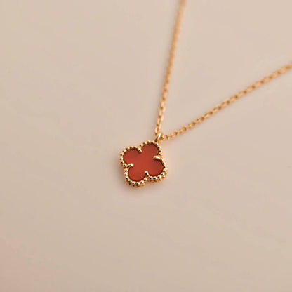 [⭐Shinejoy]CLOVER MINI 9.5MM WHITE CARNELIANS NECKLACE