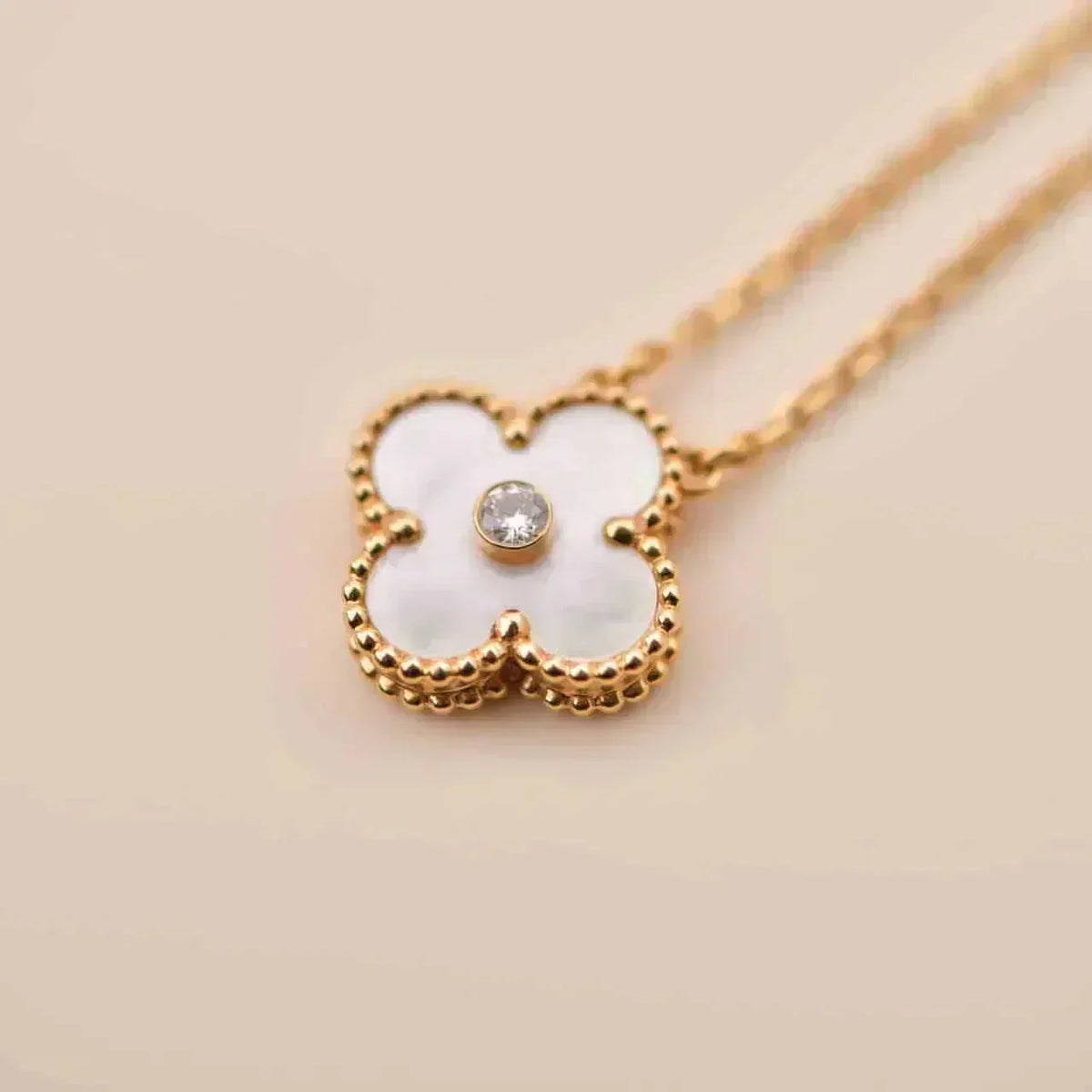 [⭐Shinejoy]CLOVER 15MM DIAMOND WHITE FRITILLARIA NECKLACE
