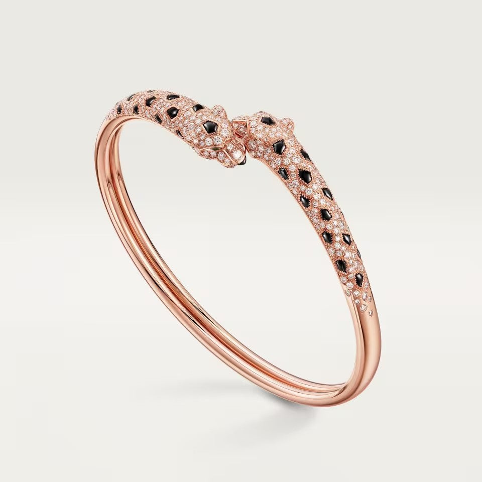 [⭐Shinejoy]PANTHERE DOUBLE HEADED HALF DIAMOND OPEN BRACELET