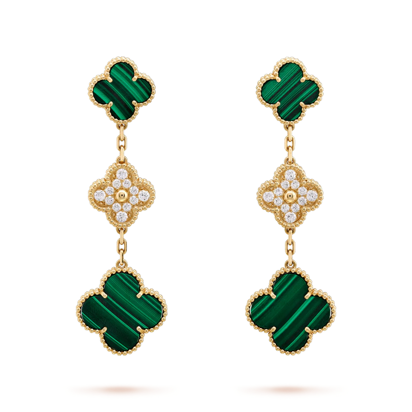 [⭐Shinejoy]CLOVER EARRINGS GOLD MALACHITE DIAMOND 3 MOTIF