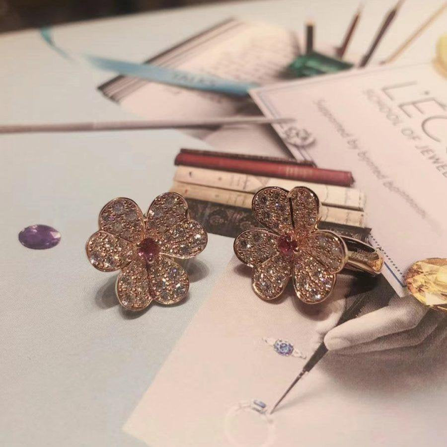 [⭐Shinejoy]FRIVOLE PINK GOLD FLOWER DIAMOND EARRINGS
