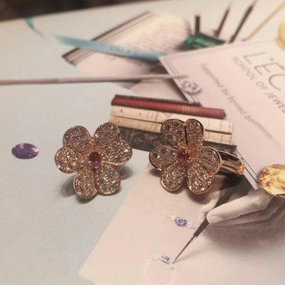 [⭐Shinejoy]FRIVOLE PINK GOLD FLOWER DIAMOND EARRINGS