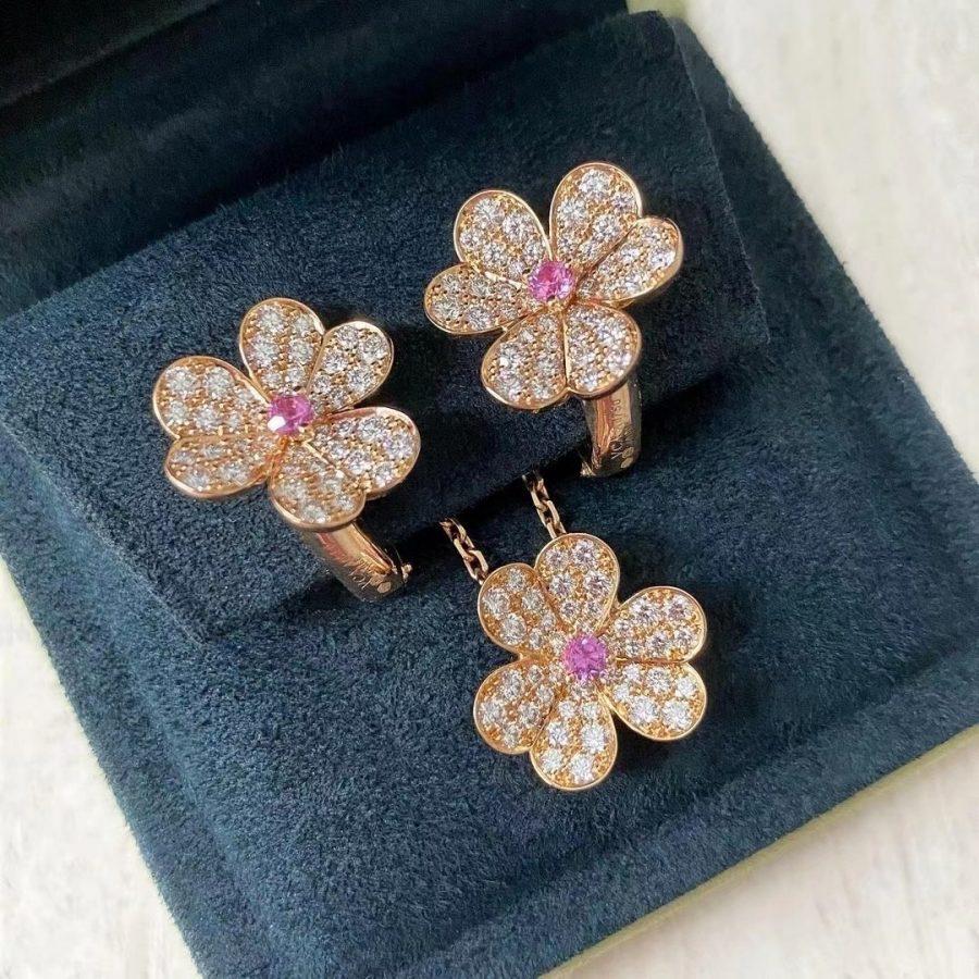 [⭐Shinejoy]FRIVOLE PINK GOLD FLOWER DIAMOND EARRINGS