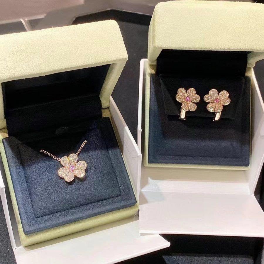 [⭐Shinejoy]FRIVOLE PINK GOLD FLOWER DIAMOND EARRINGS