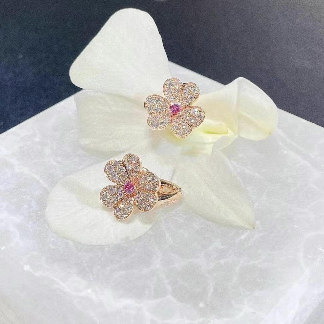 [⭐Shinejoy]FRIVOLE PINK GOLD FLOWER DIAMOND EARRINGS