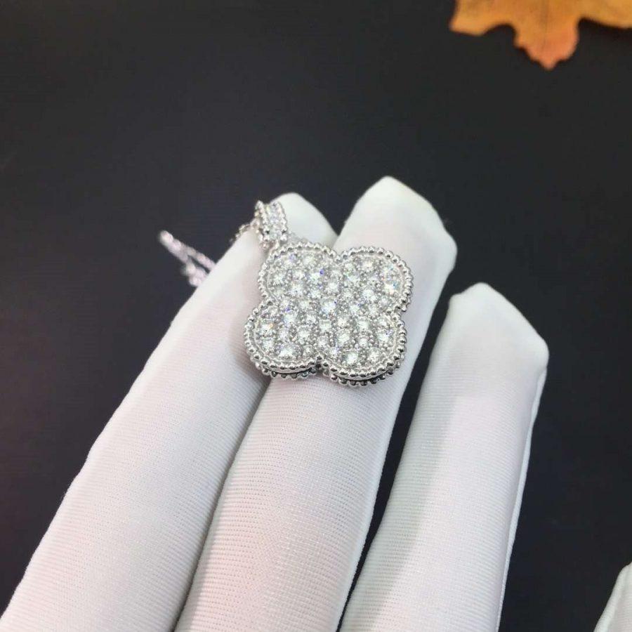 [⭐Shinejoy]CLOVER 25MM SILVER FULL DIAMOND BIG CLOVER NECKLACE