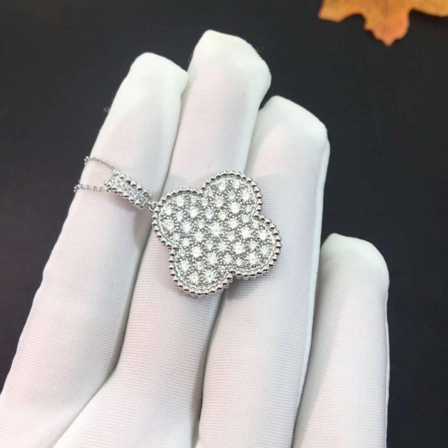 [⭐Shinejoy]CLOVER 25MM SILVER FULL DIAMOND BIG CLOVER NECKLACE
