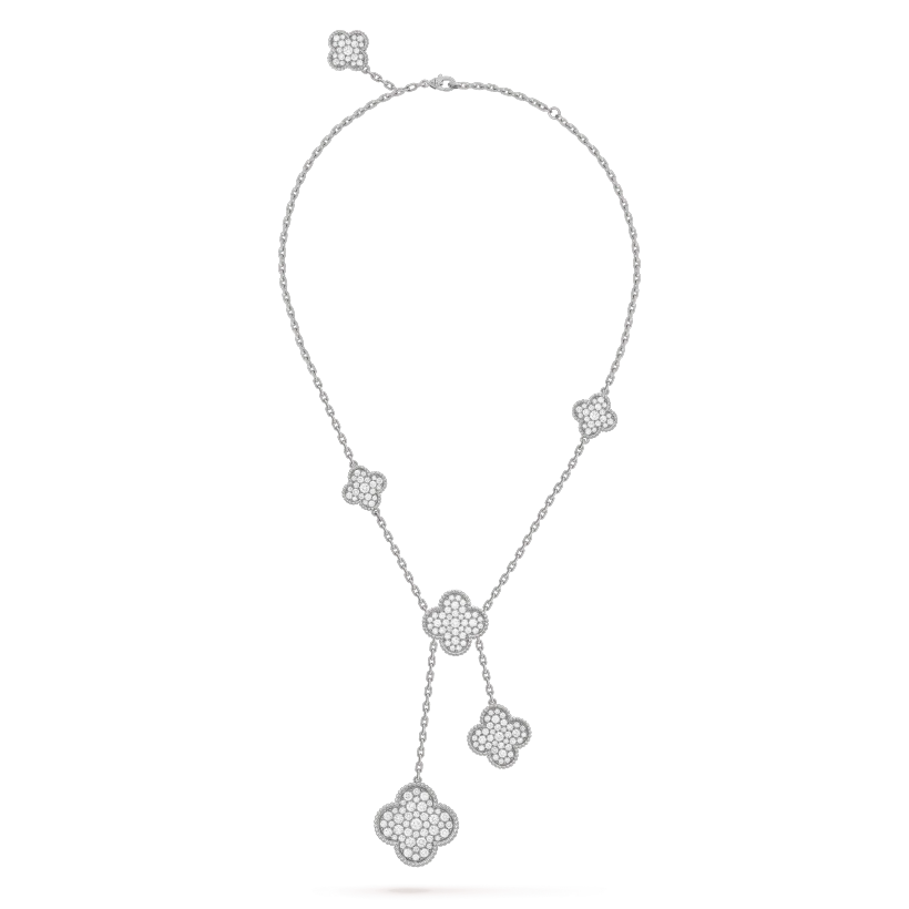 [⭐Shinejoy]CLOVER 5 MOTIFS SILVER DIAMONDS NECKLACE