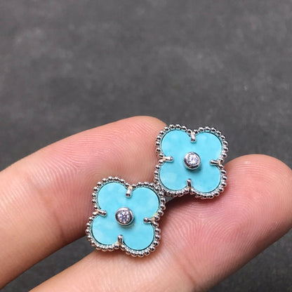 [⭐Shinejoy]CLOVER 1 DIAMOND BLUE SKY SILVER EARRINGS