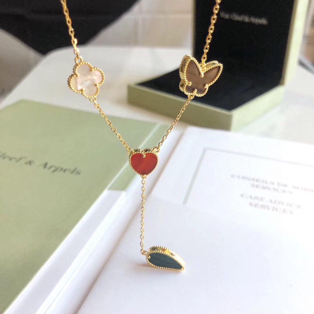 [⭐Shinejoy]LUCKY SPRING 4 MOTIFS ROSE GOLD NECKLACE