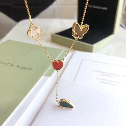 [⭐Shinejoy]LUCKY SPRING 4 MOTIFS ROSE GOLD NECKLACE