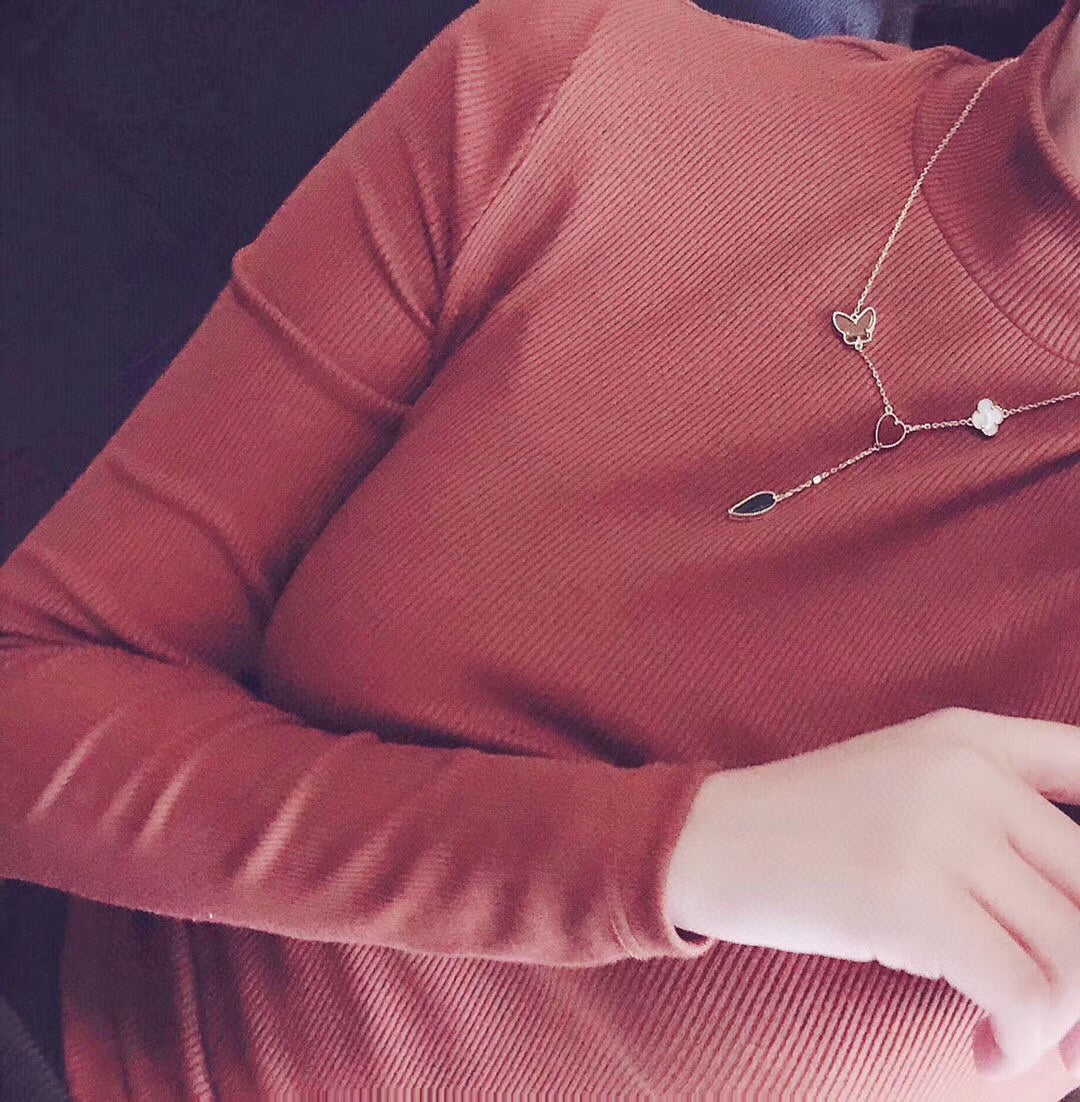 [⭐Shinejoy]LUCKY SPRING 4 MOTIFS ROSE GOLD NECKLACE