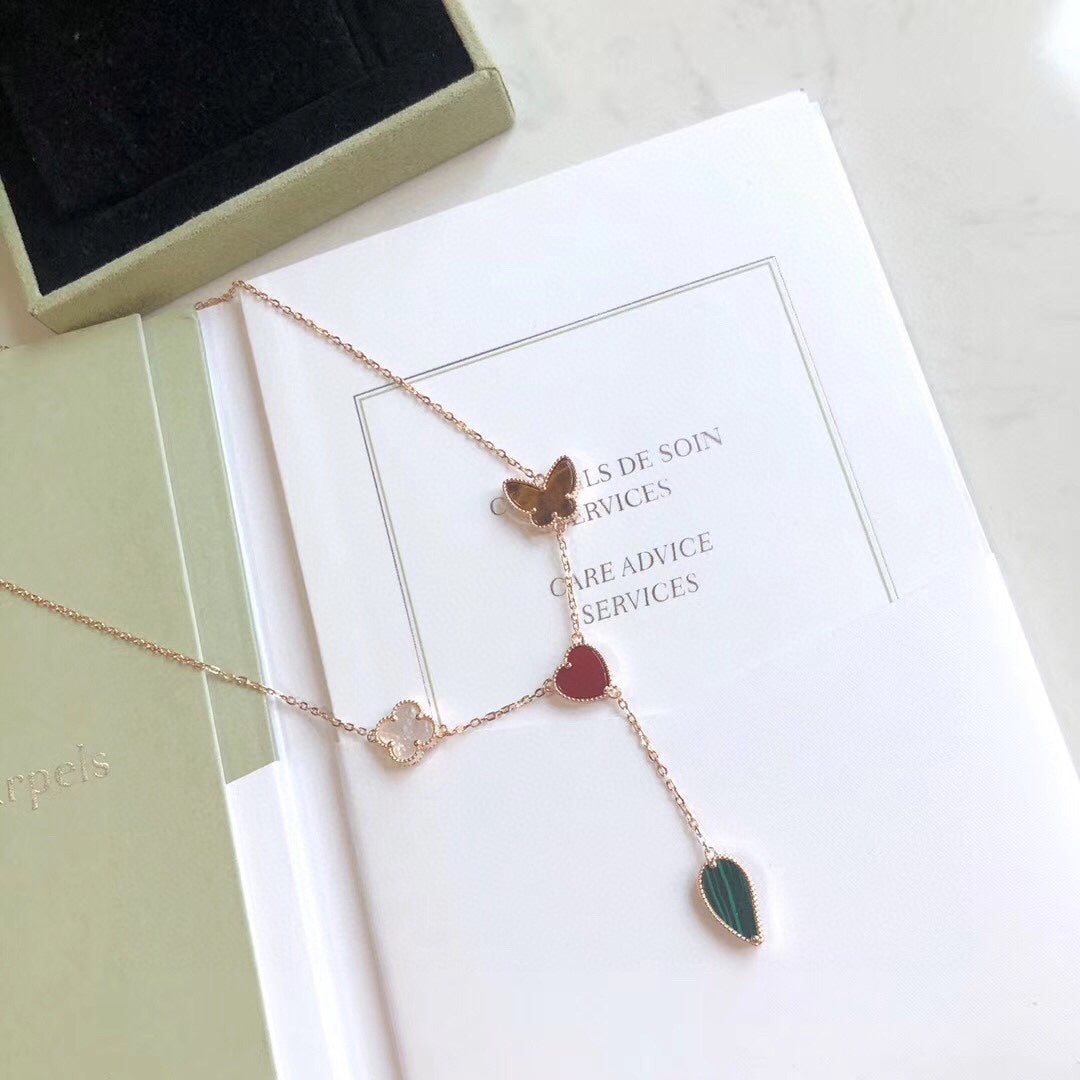 [⭐Shinejoy]LUCKY SPRING 4 MOTIFS ROSE GOLD NECKLACE